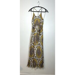 Anthropologie Akemi + Kin Paisley Maxi Dress Yellow Gold XS boho Metallic Summer